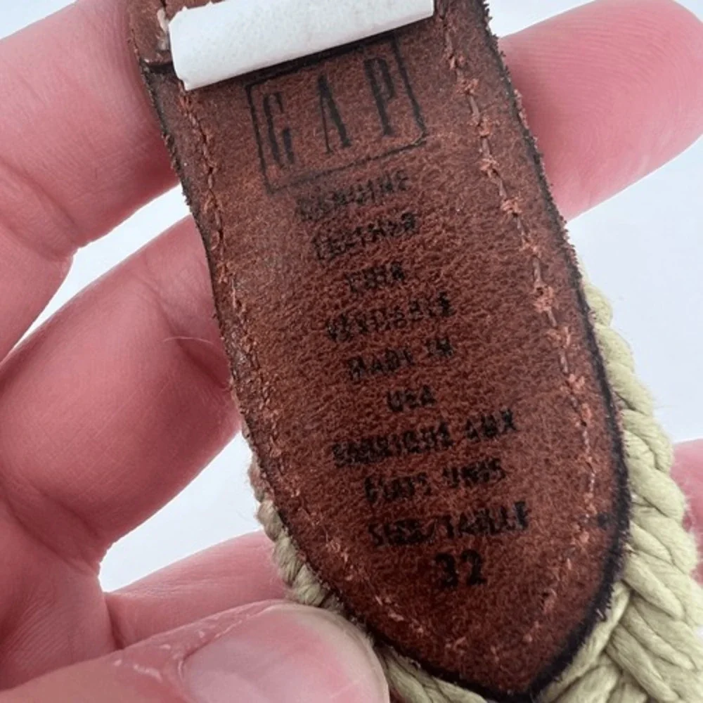 Gap Unisex‎ Genuine Leather Elastic Woven Braided Waist Belt Beige Tan Size 32